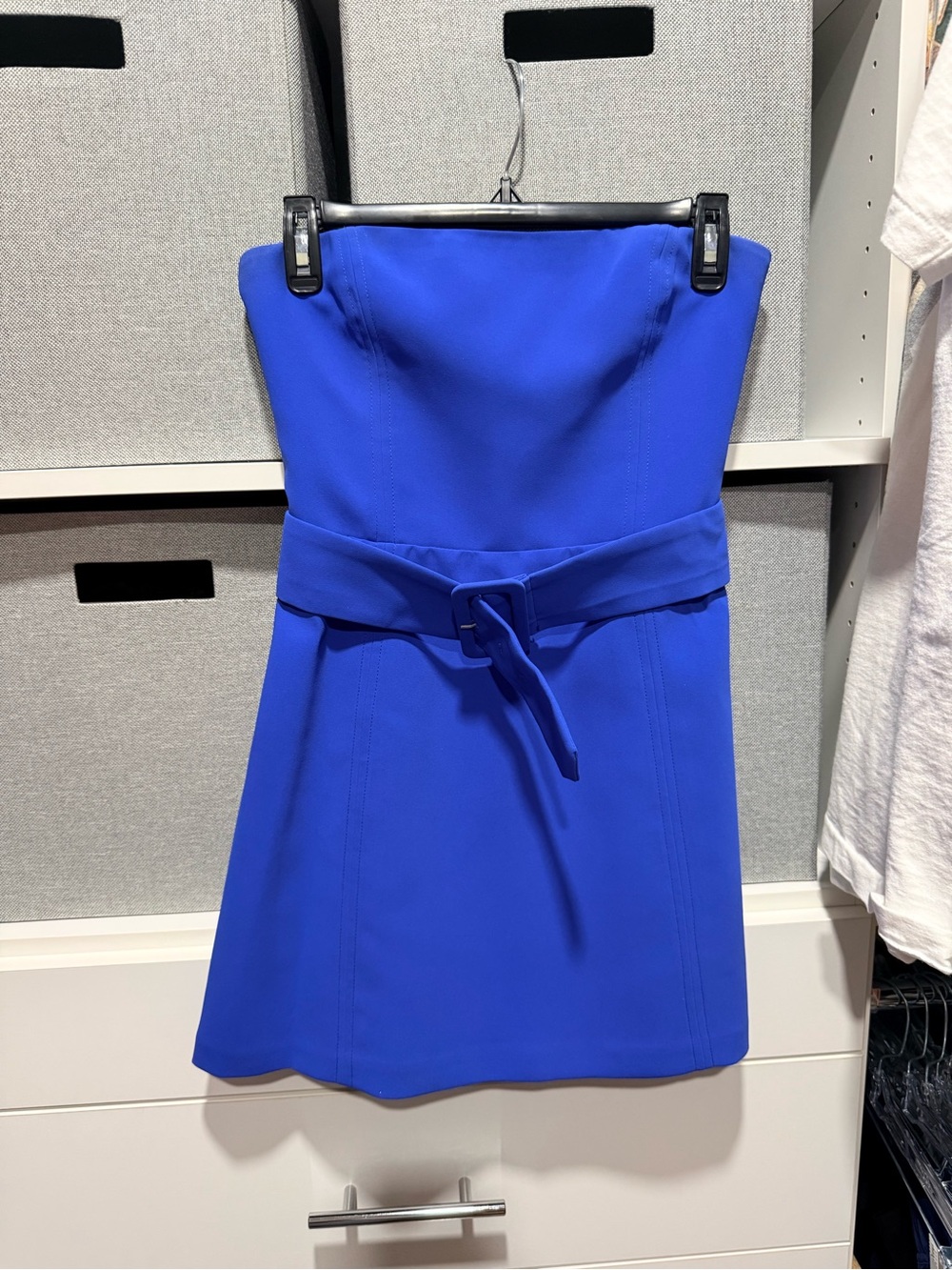 Amanda Uprichard Strapless Cobalt Blue Belted Mini Dress